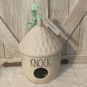 Rae Dunn Knock Magenta Cream Acorn Birdhouse with Mint Ribbon